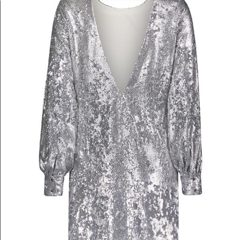 David Lerner Sequin Open Back Dress Silver